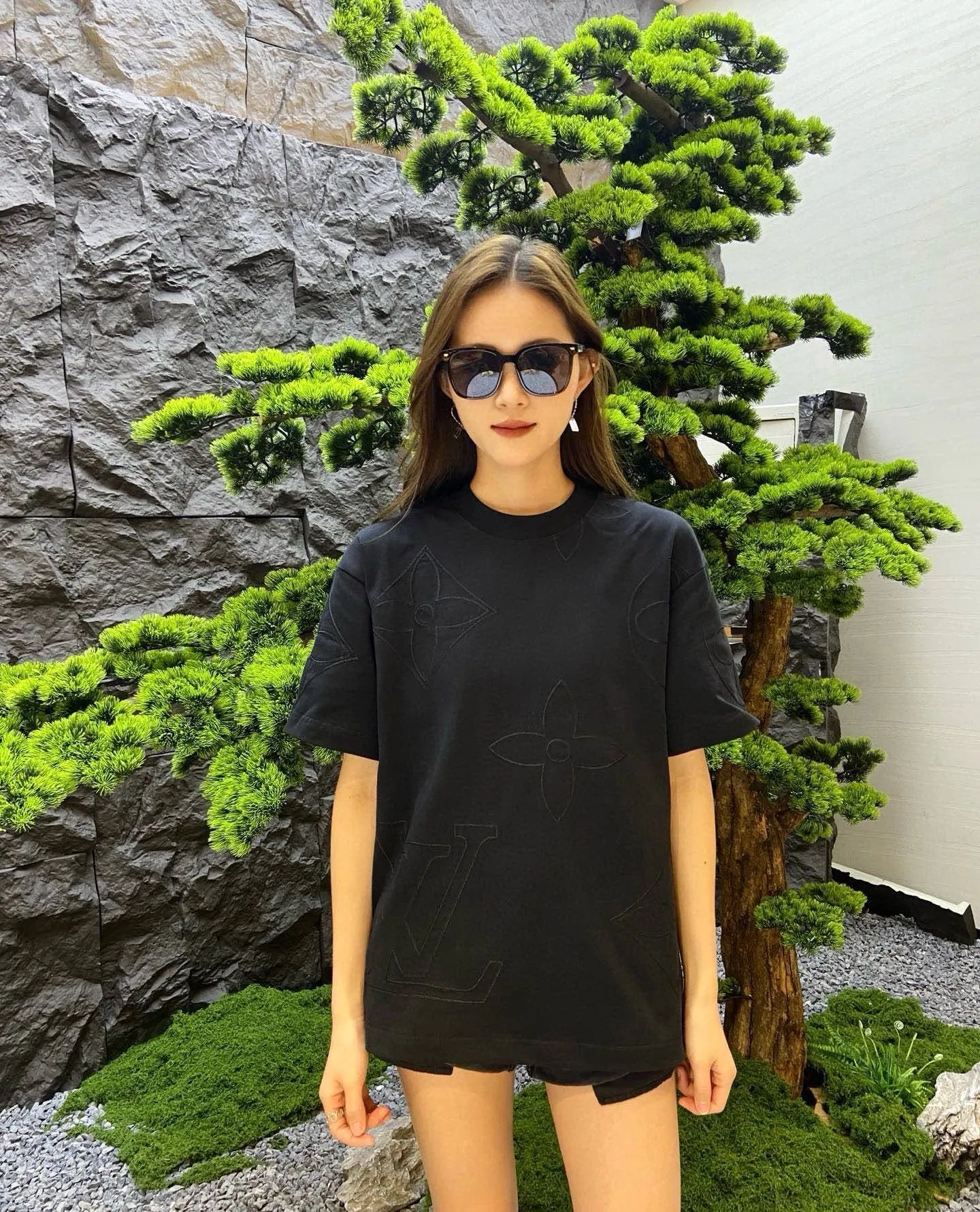 Louis Vuitton/Louis Vuitton 25ss full-width presbyopia embroidered short sleeves